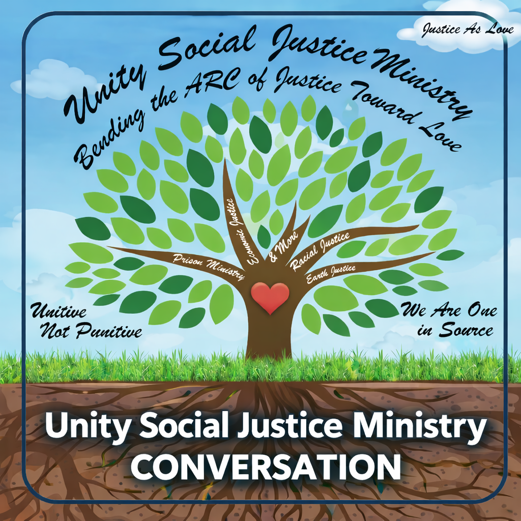 Unity Social Justice Ministry Conversation logo with a tree of life